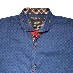 Maceoo Luxury Panam Squared Navy Short Sleeve Button Up Shirt - Men's 4/Large